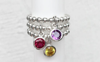 CZ Birthstone Charm Ring, Women's Rings, Charm Rings