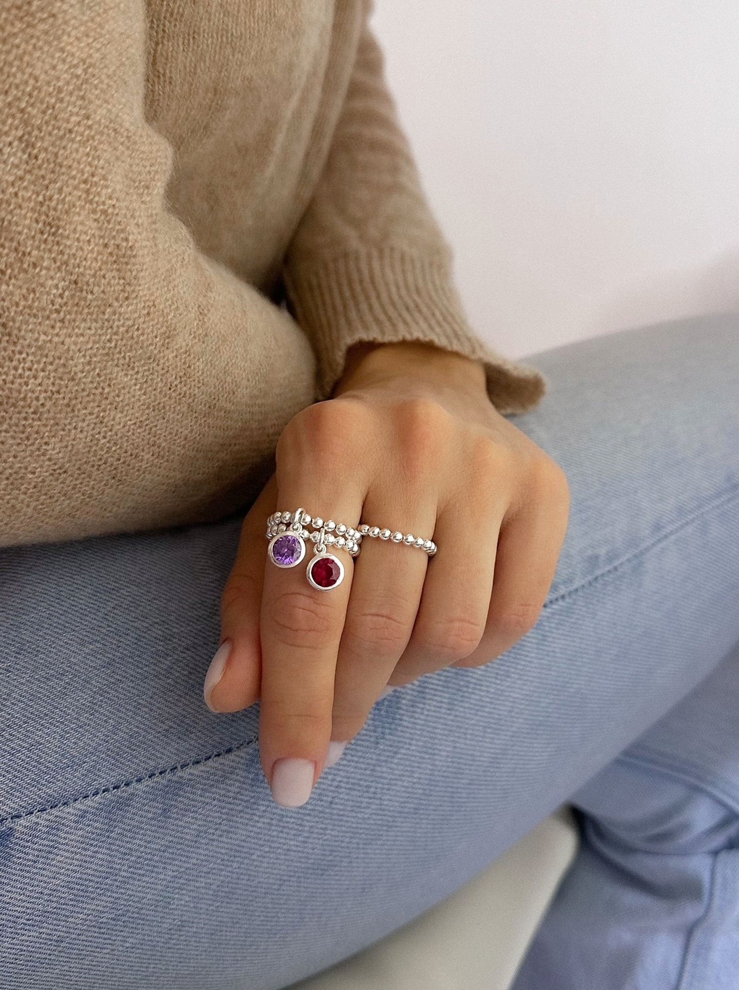 CZ Birthstone Charm Ring, Women's Rings, Charm Rings