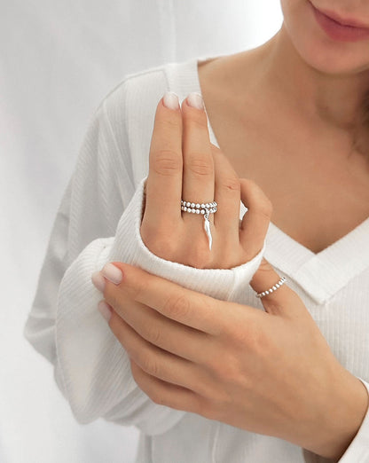 Silver Cornetto Stretch Charm Ring, Italian Horn, Silver Rings, Stacked Rings
