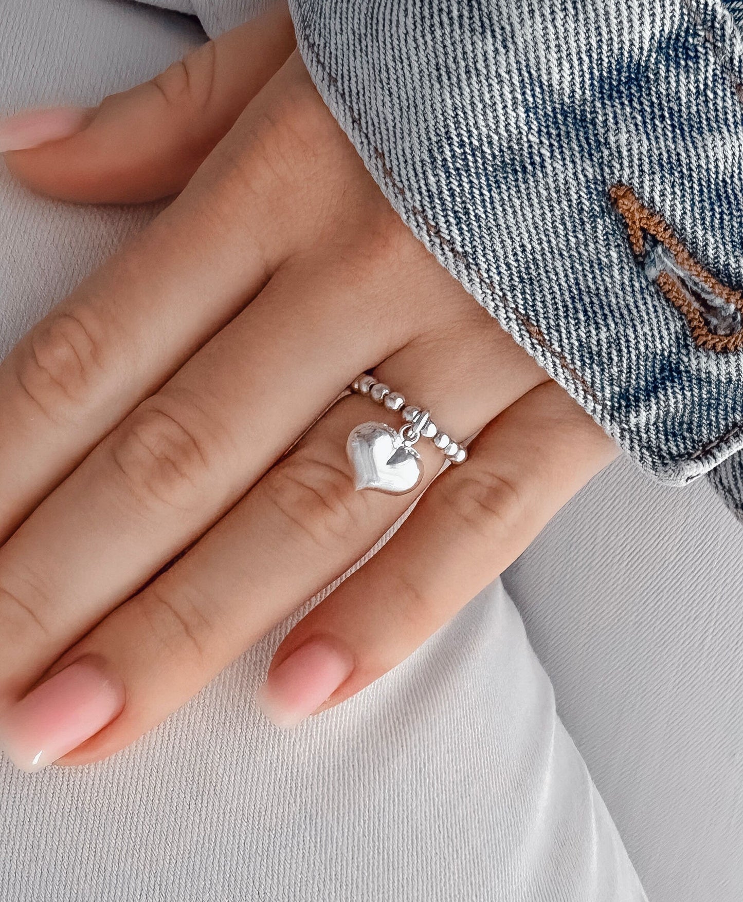Silver Stretch Heart Charm Ring, Heart Charm, Women's Rings, Charm Rings