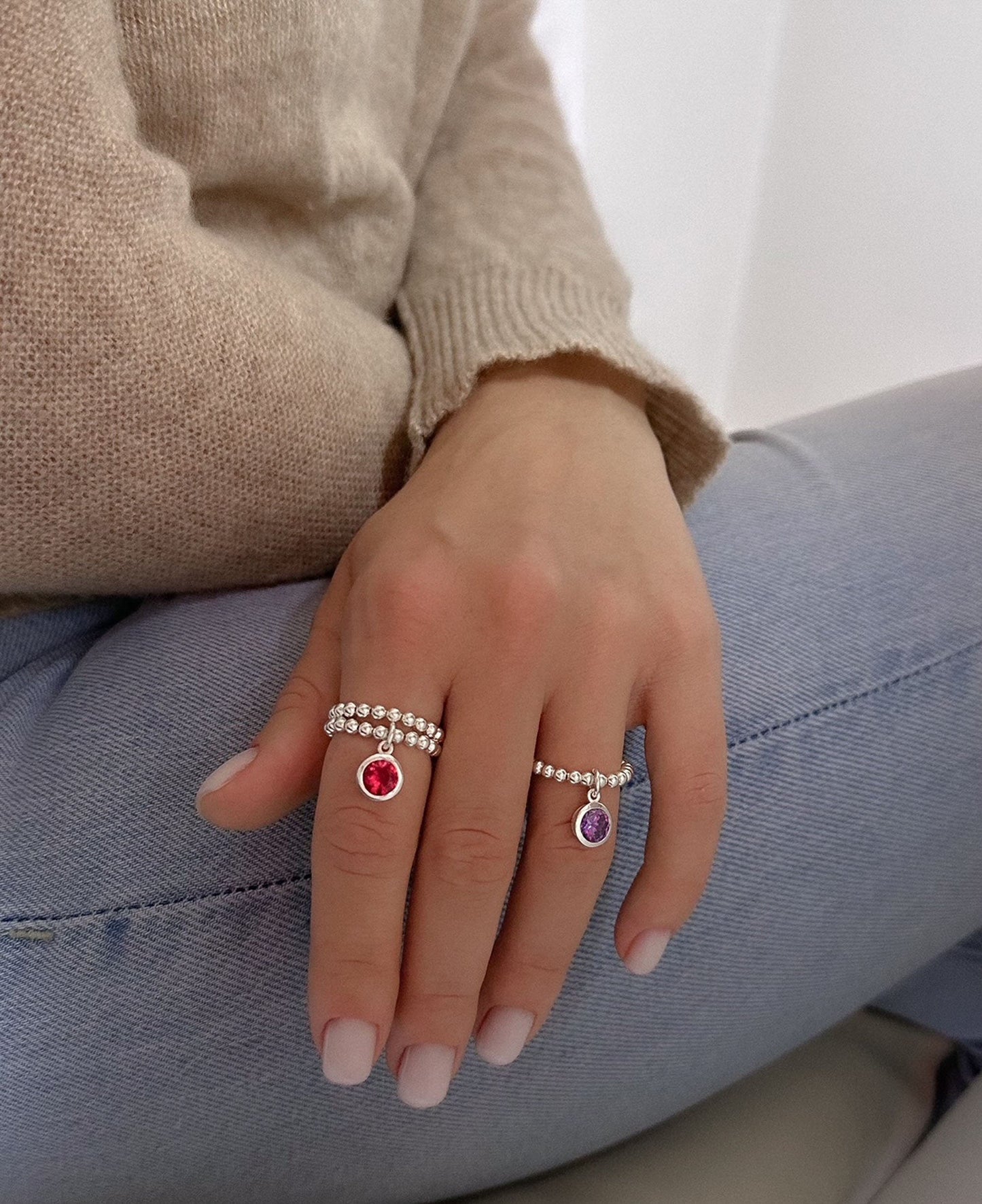 CZ Birthstone Charm Ring, Women's Rings, Charm Rings