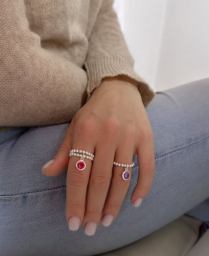 CZ Birthstone Charm Ring, Women's Rings, Charm Rings