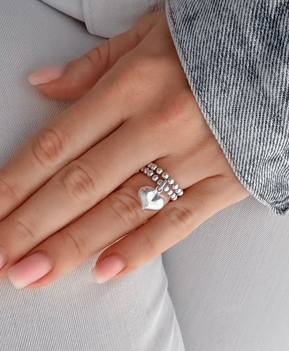 Silver Stretch Heart Charm Ring, Heart Charm, Women's Rings, Charm Rings
