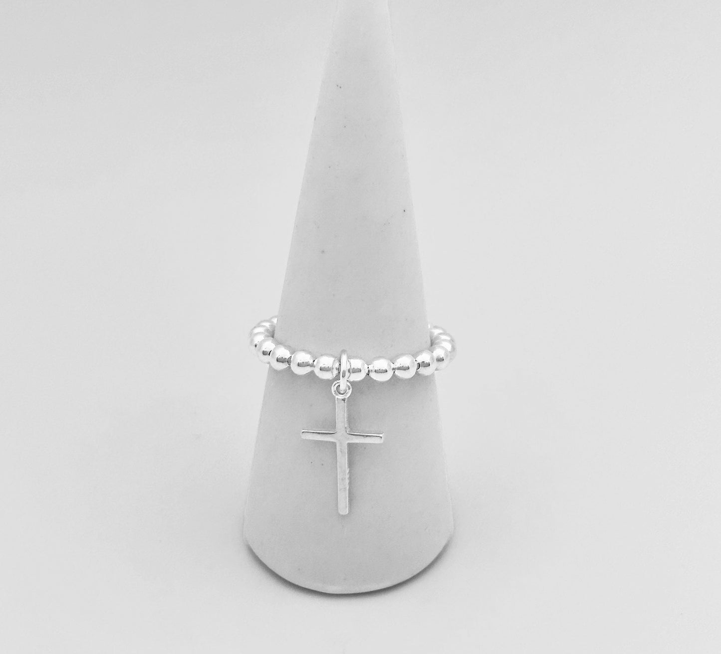 Silver Stretch Cross Charm Ring, Cross Charm Ring, Stacked Rings, Women's Rings, Charm Rings