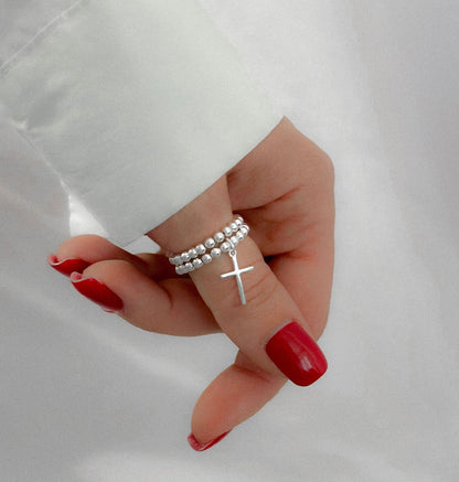 Silver Stretch Cross Charm Ring, Cross Charm Ring, Stacked Rings, Women's Rings, Charm Rings