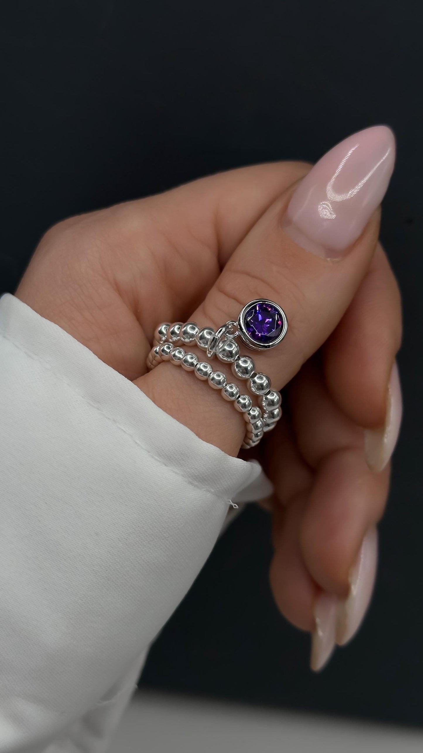 CZ Birthstone Charm Ring, Women's Rings, Charm Rings