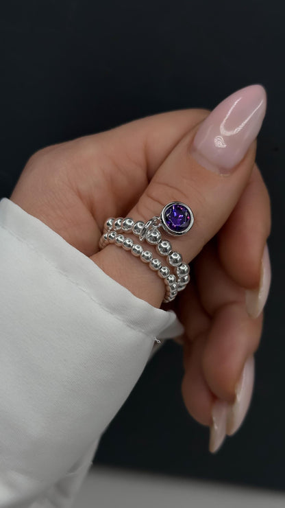 CZ Birthstone Charm Ring, Women's Rings, Charm Rings